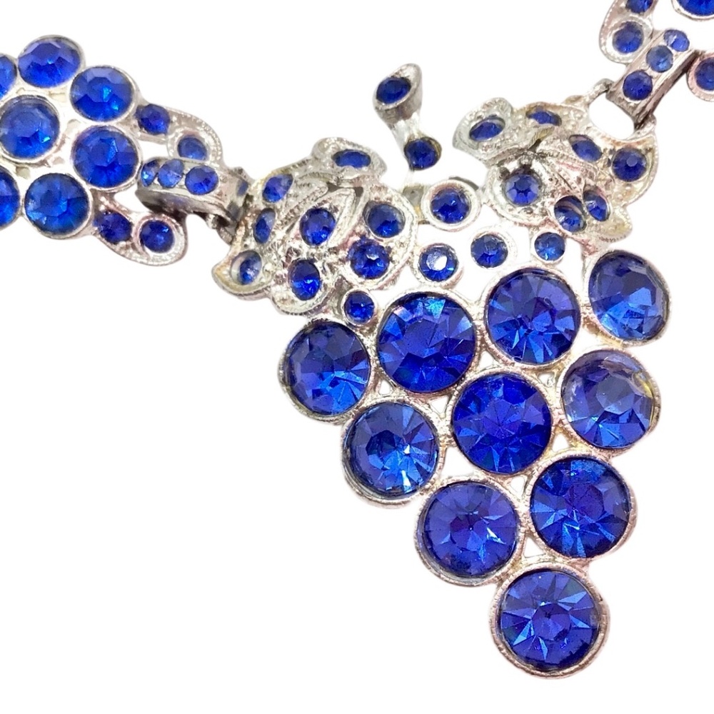 Vintage Blue Grapes Glass Crystal Silver tone Choker Necklace - Picture 8 of 15